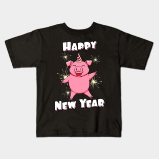 Happy New Year Eve Lucky Pig Cute Piggy Kids T-Shirt